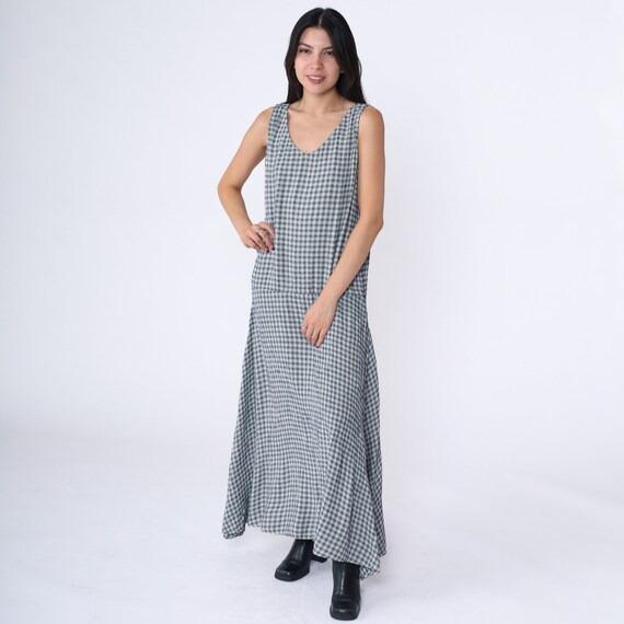 Checkered Jumper Dress 90s Maxi Dress Pinafore Bl… - image 2