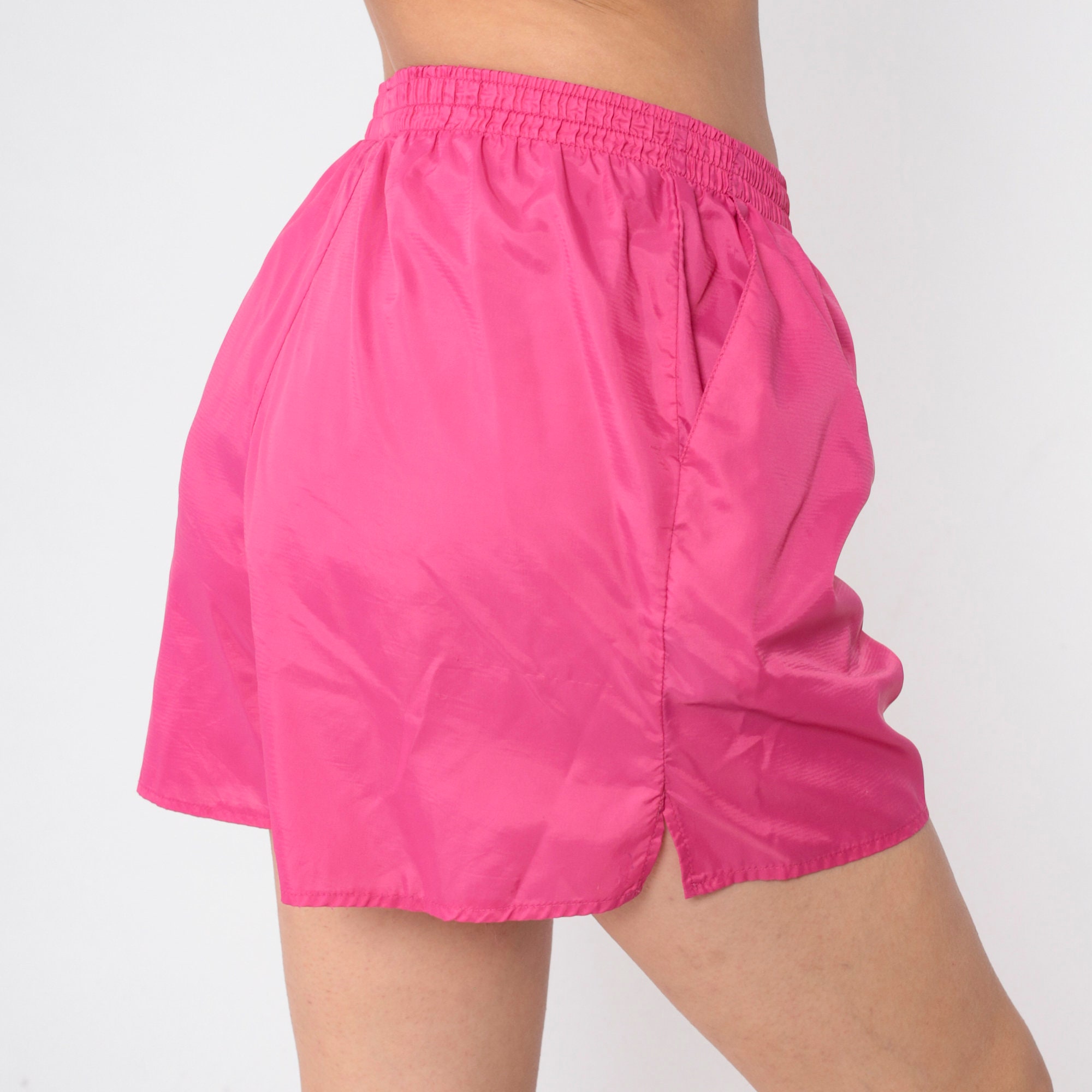 Hot Pink Gym Shorts 90s Nylon Running Shorts Retro High Waisted Plain Jogging Elastic Waist Workout Fuchsia Vintage 1990s Small Medium S M Etsy Canada