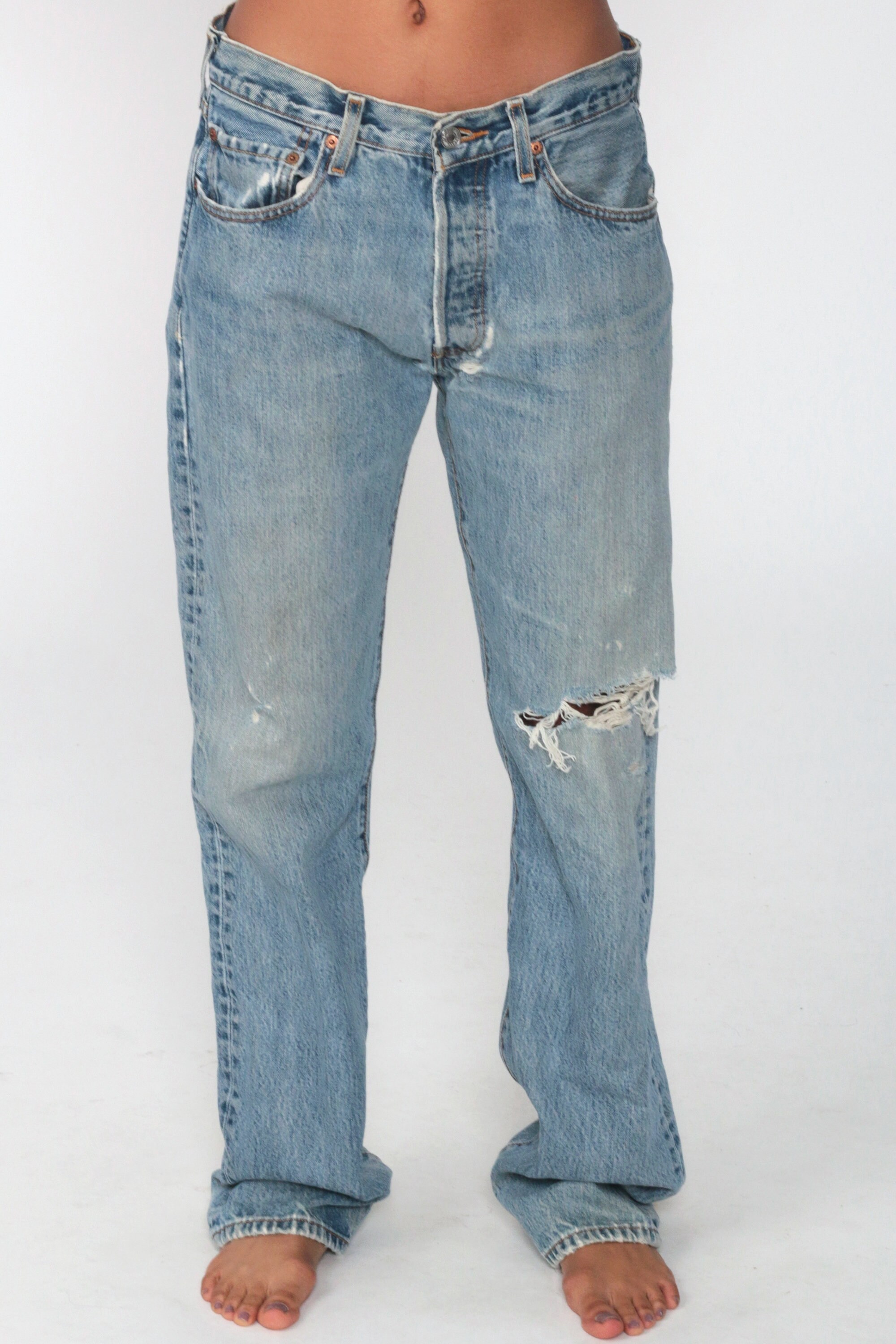 Ripped Levis Jeans 32 x 34 -- 90s Boyfriend Jeans 510 BUTTON FLY Distressed High Waist Jeans 80s
