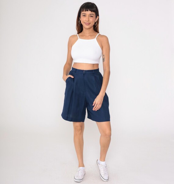 90s Navy Blue  Trouser Shorts High Waisted Preppy Retro Minimalist Relaxed Baggy Vintage 1990s Medium 10