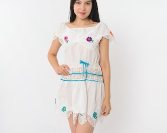 sachin and babi light blue dress 1920s Hungarian Peasant Embroidered Cream Cotton Dress w Smock Pleating For  Sale at 1stDibs main image 1