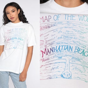 80er Jahre Manhattan Beach Beach Shirt Kalifornien Tshirt Map Shirt Reise Grafik T-Shirt Vintage 1980s Retro Large L