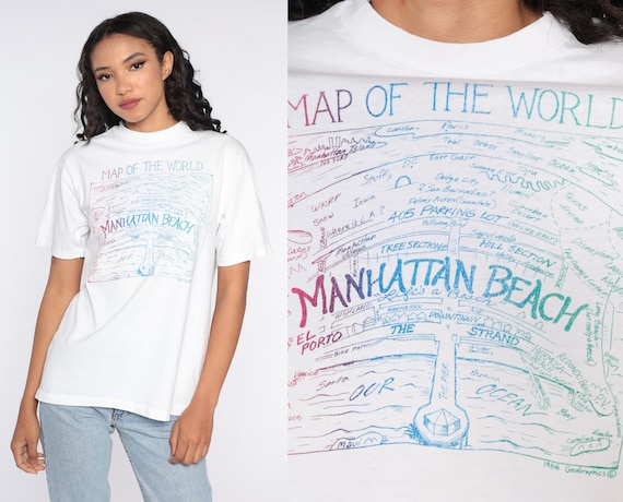 80s Manhattan Beach Shirt California Tshirt Map Shirt Travel Graphic Tee Vintage 1980s Retro Large L