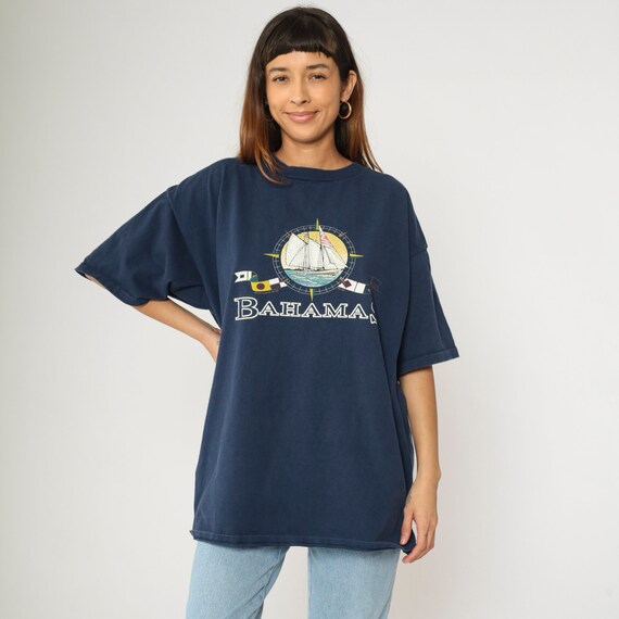 90s Bahamas T Shirt Vintage Sailboat Graphic Tee Tourist T Shirt Tropical Vacation Flag Screen Print Nautical Travel 1990s XXL