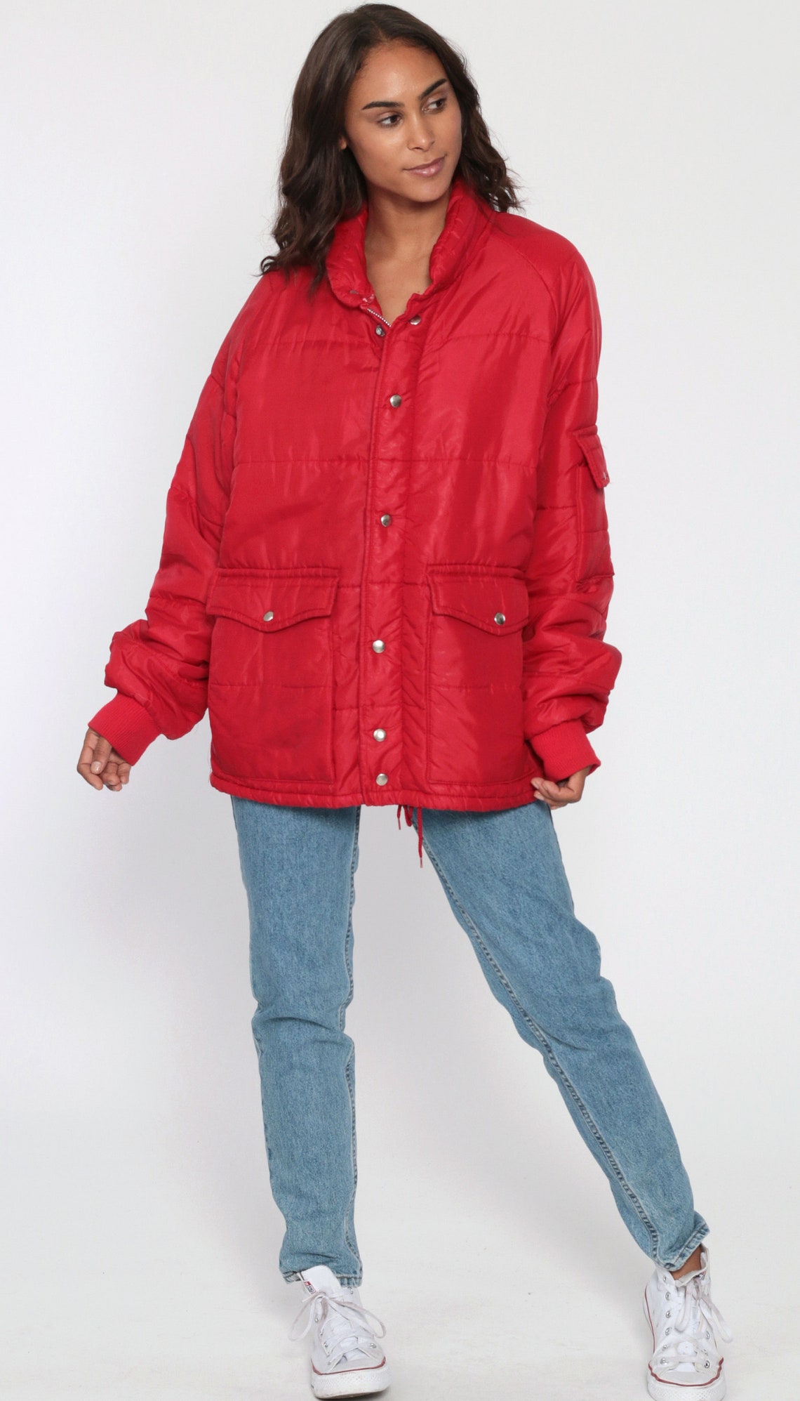 Puffy Jacket 70s Retro Red Ski Jacket 80s Puffer Coat Warm - Etsy
