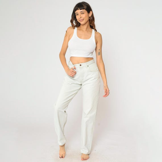 Vintage 90s White Denim Jeans Arizona Jean Company Loose Fit High Waist Straight Leg Y2K Minimalist Casual Pants 31 x 32 Medium M
