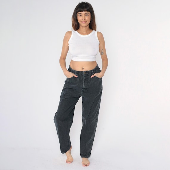 Vintage 90s L.L. Bean Jeans Black Denim Comfort Waist High Rise Straight Leg Double L 1990s Women's 14 Regular