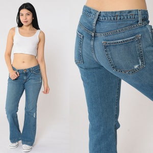 Gap Flared Jeans Y2K Jeans Low Rise Jeans Distressed Denim Bell Bottom Flare Jeans Blue Hip Huggers Bellbottoms Vintage 00s Small 6
