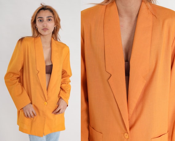 Yellow Blazer Jacket 80s Button Up Jacket Retro Business Office Wear Retro Secretary 90s Work Blazer Plain Solid Vintage 1980s Medium M