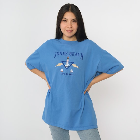 Jones Beach Long Island Shirt Vintage 90s Lighthouse T-Shirt Embroidered Nautical Graphic Tee Tourist Travel 1990s Anvil Extra Large xl