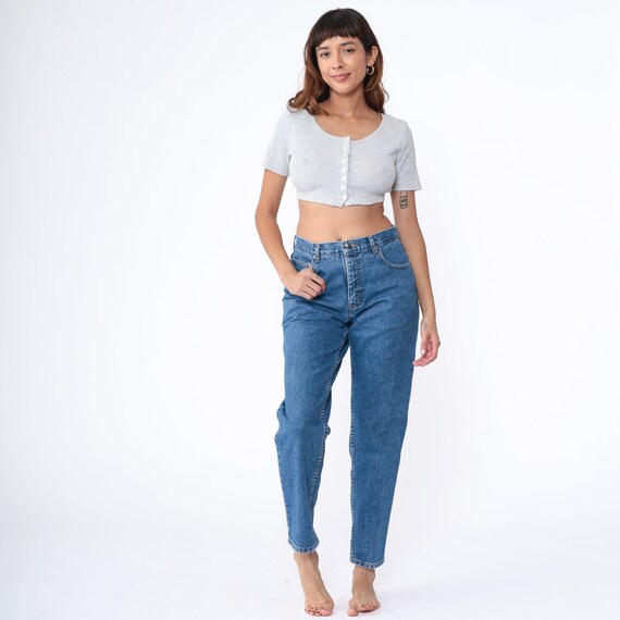 90s Mom Jeans High Waist Jeans Tapered Jeans 1990s High Waisted Denim Pants Slim Vintage Blue Retro Vtg Denim Crossroads Medium 30