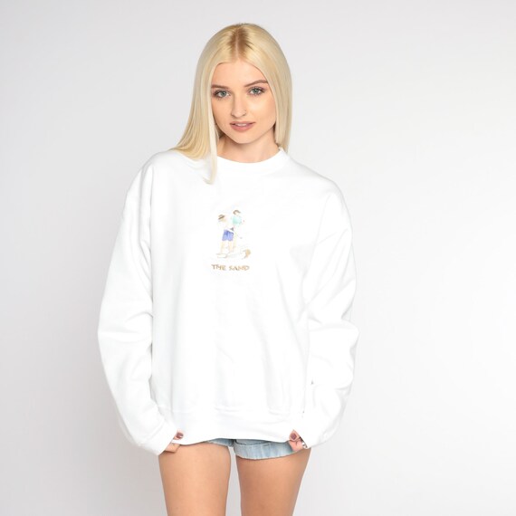 Vintage Golfer Sweatshirt 90s Embroidered Golf Sweatshirt The Sand Putting Print Golfing Sports Retro Crewneck Sweater White 1990s Medium M