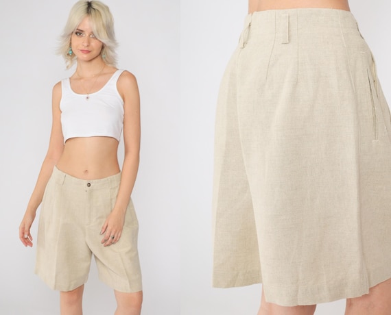 90s Pleated Shorts Beige Linen Cotton Blend Liz Claiborne Mom