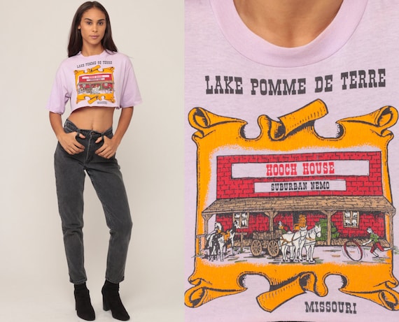 Missouri Shirt LAKE POMME De TERRE Retro TShirt Vintage Crop Top Graphic Tshirt Souvenir Baby T Shirt 80s Travel Tee Purple Small Medium