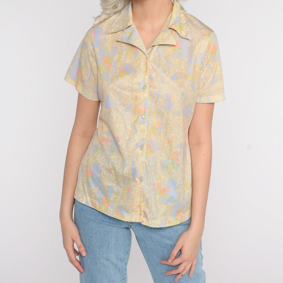 70s Shirt Abstract Floral Print Blouse Boho Top H… - image 5