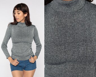 70s Metallic Sweater Silver Turtleneck 