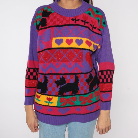 80s Scottie Dog Sweater Kawaii Grandma Sweater Purple… Gem