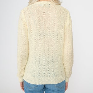 Pale Yellow Cardigan 80s Pointelle Knit Pearl Button up Sweater Open Weave Sheer Sweater Retro Grandma Openwork Vintage 1980s Small S image 8