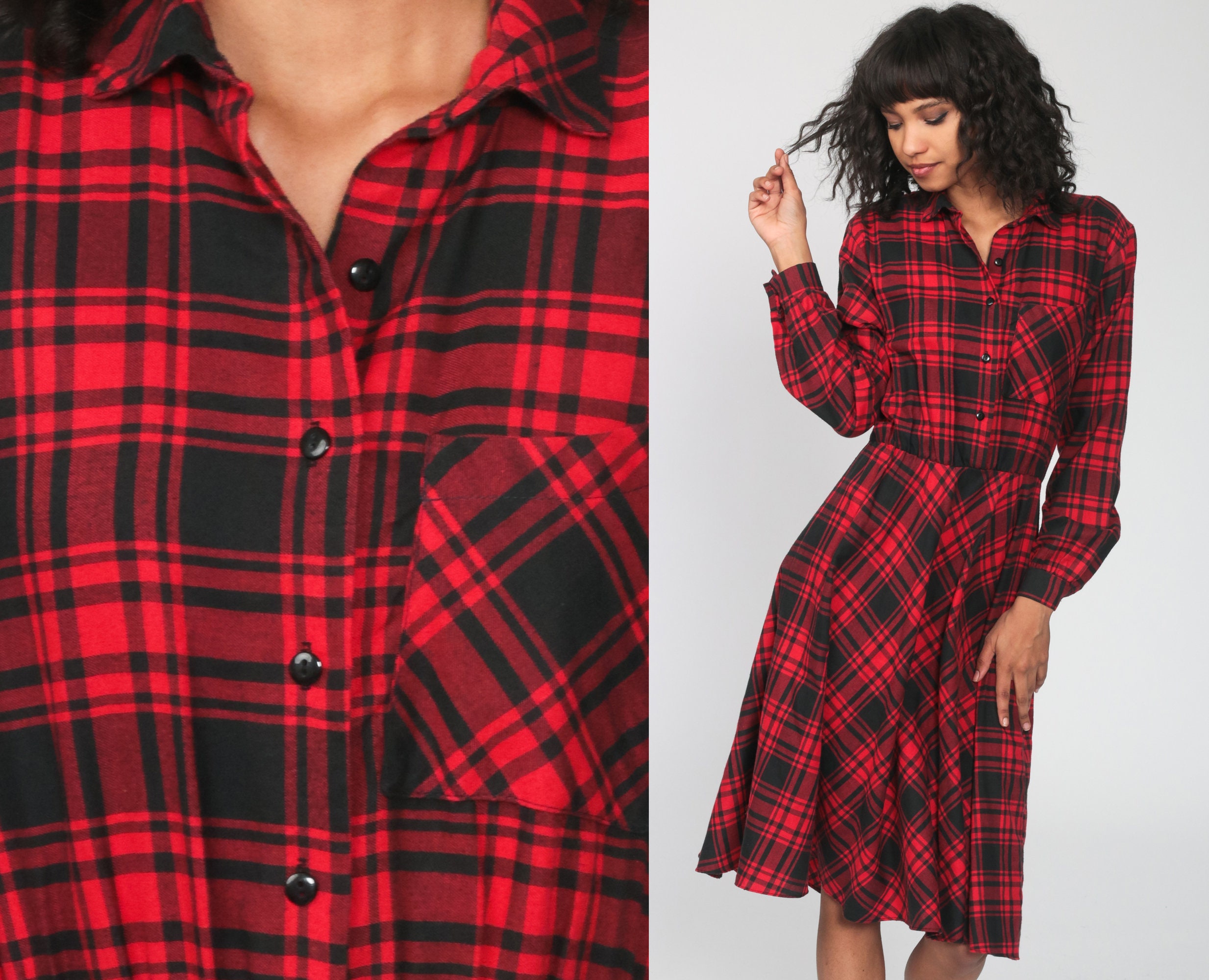 blue and red plaid dress