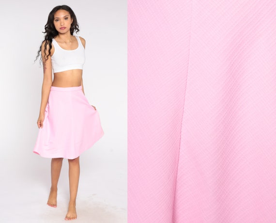 Bubblegum Pink Skirt 70s High Waisted Skirt Pastel Mod A-line Plain Preppy Retro Skater Skirt 1970s Vintage Basic Flared Kawaii Medium