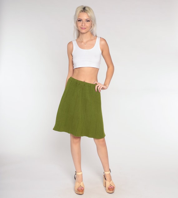 Knit Mini Skirt 70s Olive Green Ribbed Skirt High… - image 2