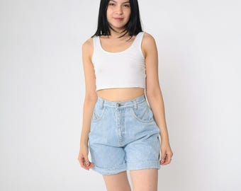 Vintage 90er Jahre Jeans Shorts Jeans Mom Shorts Helle Waschung Blau Hoch taillierte 1990er Rio von Stephen Hardon Five Pocket Extra Small xs