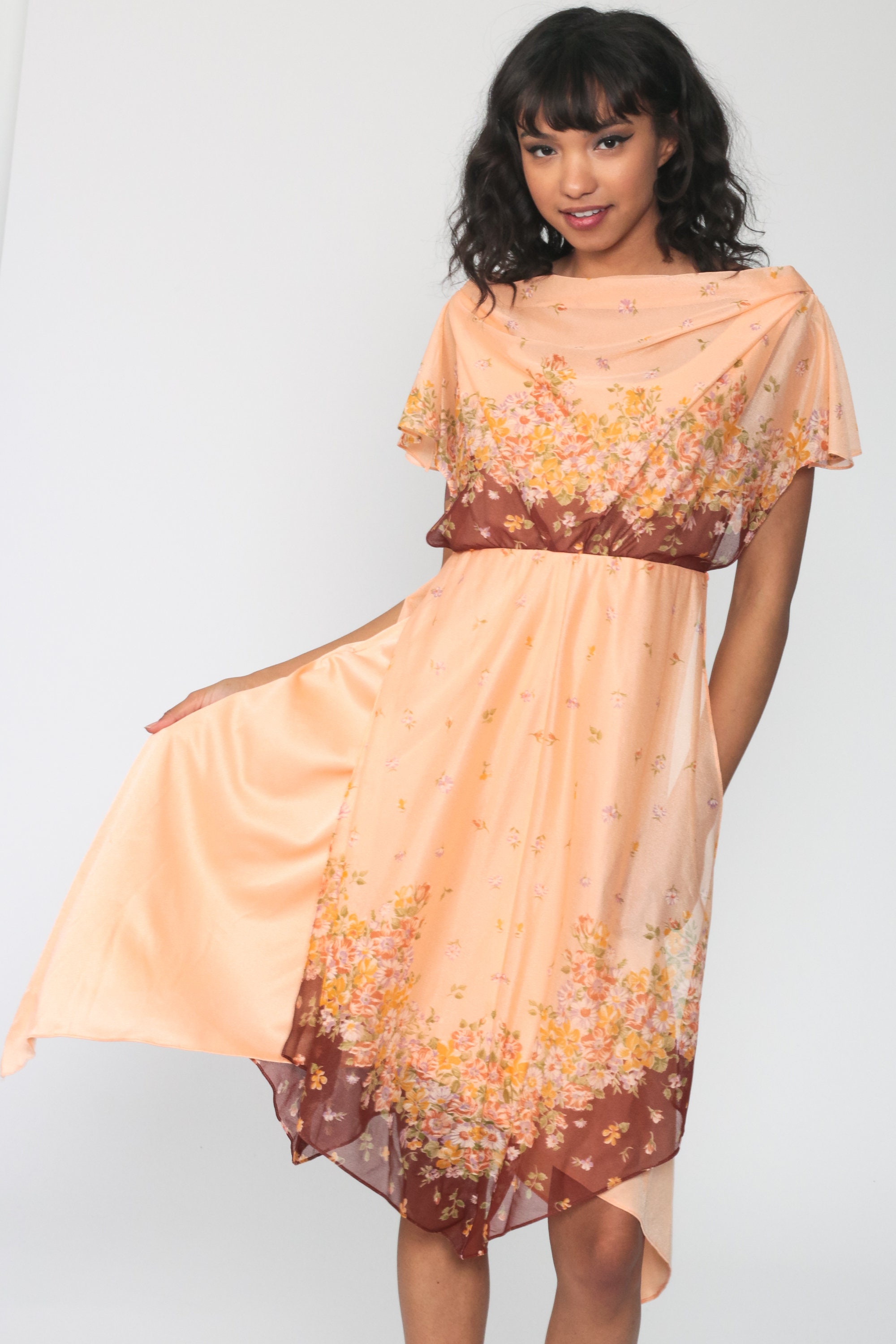 Vintage 1970/'s Floral Blouson Top Dress