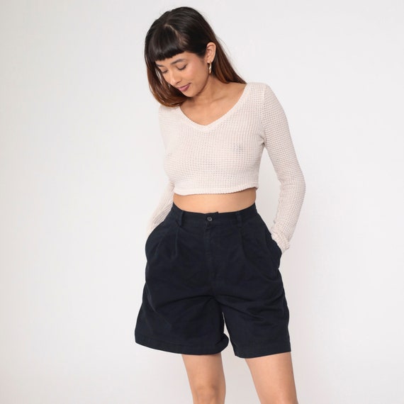 Vintage Ralph Lauren Shorts 90s Navy Blue Shorts Preppy High Waist Trouser Shorts Bermuda Cotton Pocket Retro 1990s Polo Shorts Medium