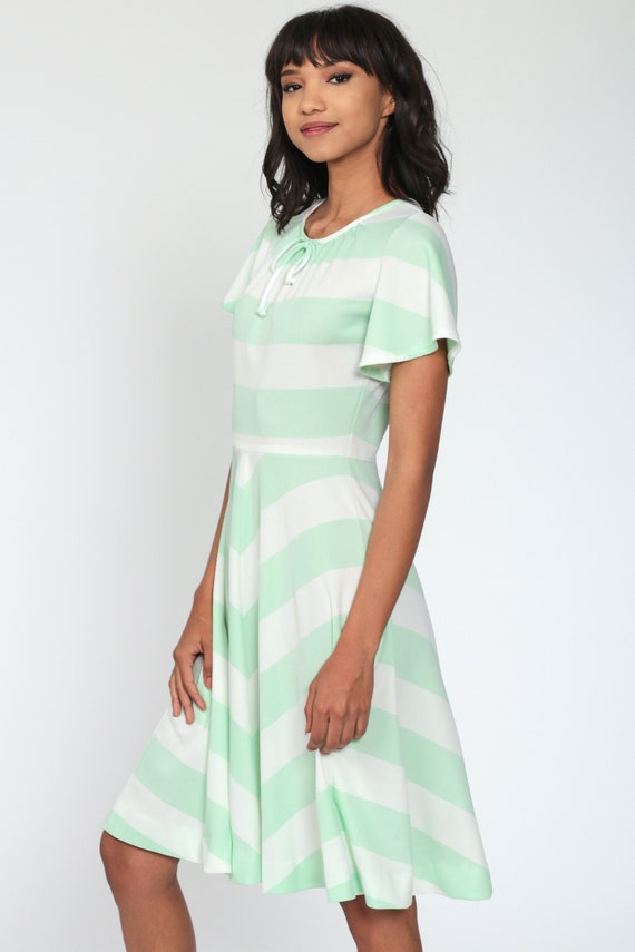 70s CHEVRON Dress Green Stripe Dress Flutter Slee… - image 5