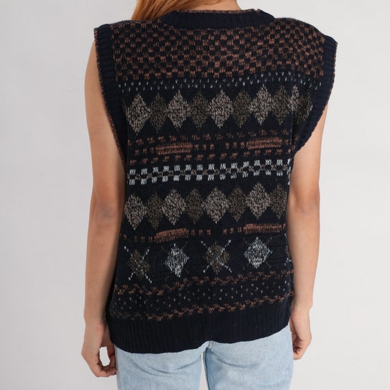 Argyle Sweater Vest Top 90s Black Knit Checkered … - image 6