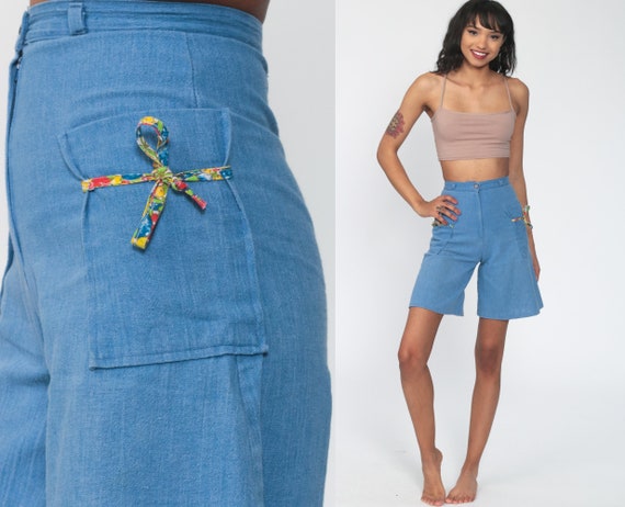 Chambray Shorts 70s Wide Leg Shorts High Waist Cot