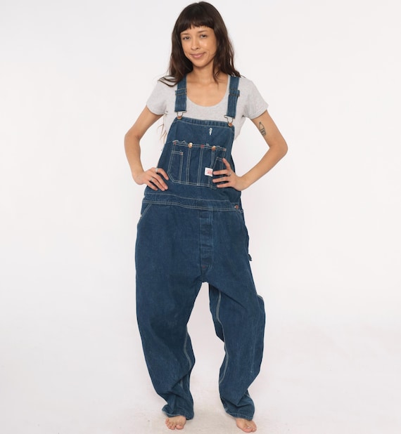 90s Denim Overalls Roundhouse Blue Cotton Work Wear Carpenter Bib Dungarees Grunge Normcore Utility Pockets Plus Size Extra Extra Large XXL
