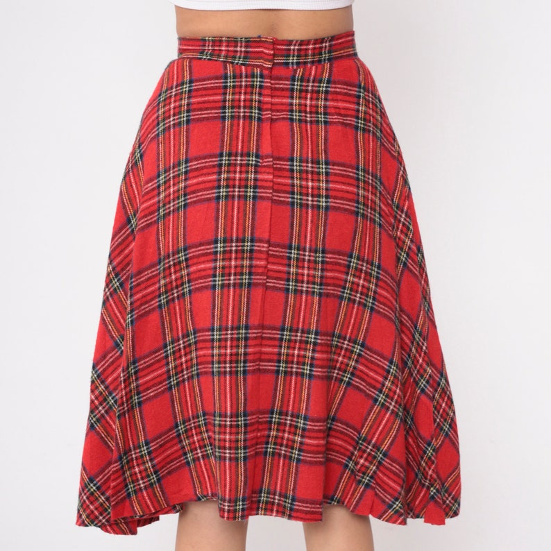 Roter Rock kariert 70er Jahre Tartan Midi Hoch taillierter Dark Academia Rock A Linie Karierter Rock Schulmädchen Vintage 1970er Jahre Bild 7