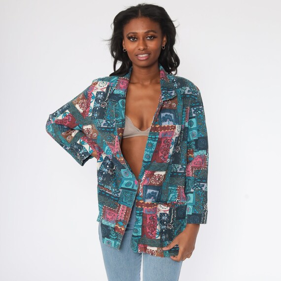 90s Patchwork Jacket Blue Boho Jacket Floral Jack… - image 3