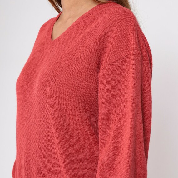 Muted Red Alpaca Sweater V Neck Sweater 80s 90s A… - image 7