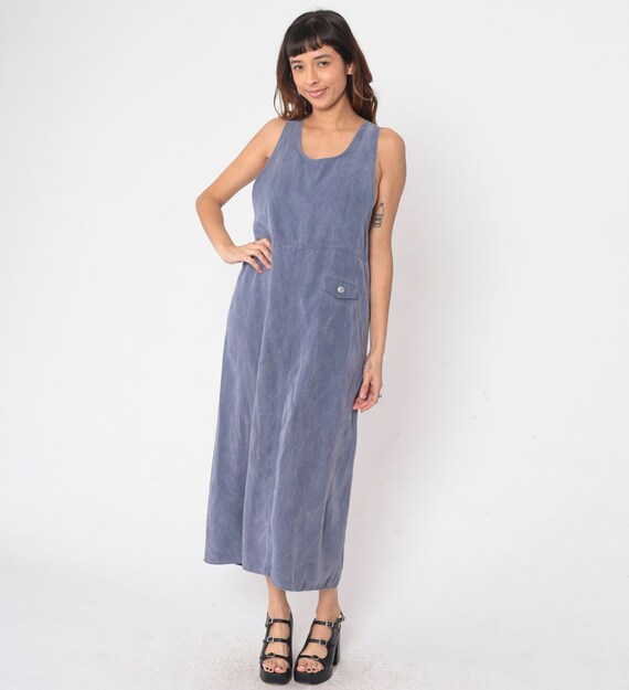 Muted Purple Jumper Dress 90s Criss Cross Ankle Length Pinafore Shift 1990s Grunge Backless Dress Vintage Low Armhole Sleeveless Maxi Large