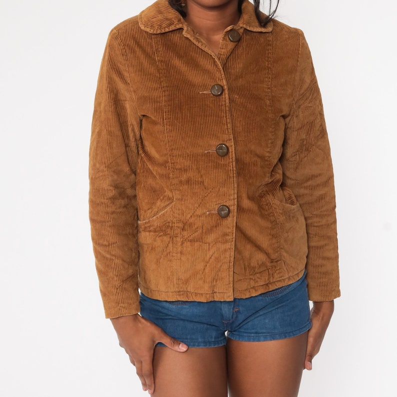 Brown Corduroy Jacket 70s Quilted Lining Jacket Fall Coat Boho Hippie Vintage Collared Coat Bohemian Extra Small xs