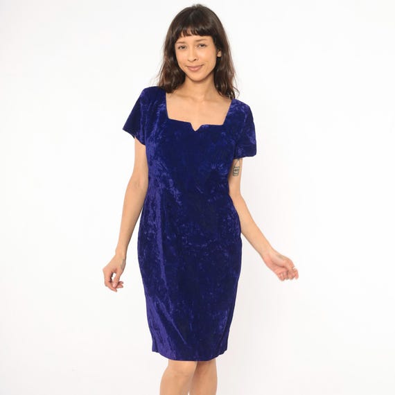 Purple Crushed Velvet Dress 90s Sweetheart Neckline Short Sleeve Back Zip Party Club Evening Cocktail Violet Grunge Whismigoth Alt Medium M
