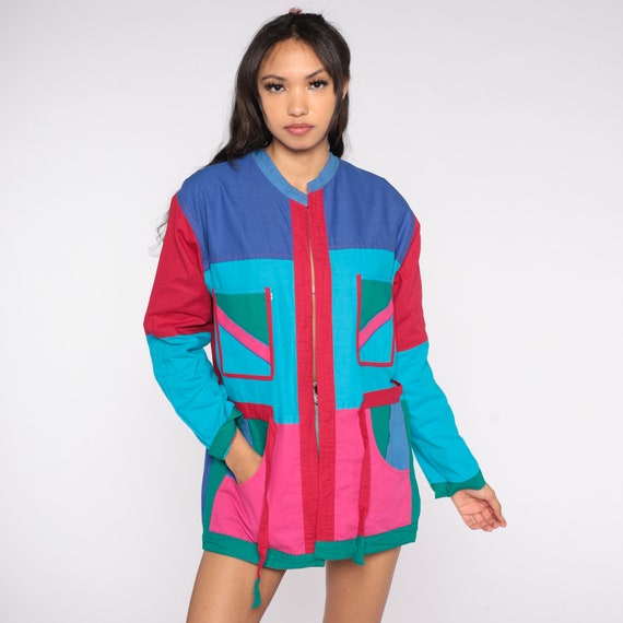 Bright Reversible Jacket 90s Color Block Open Fro… - image 4