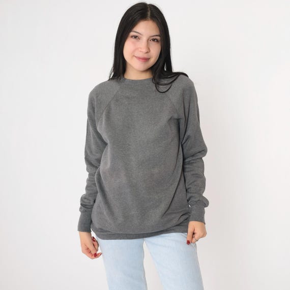 Vintage 90s Jerzees Sweatshirt S Heather Grey Raglan Sleeve Plain Slouchy Crewneck Pullover Sweater Plain Solid Blank Shirt 1990s Medium