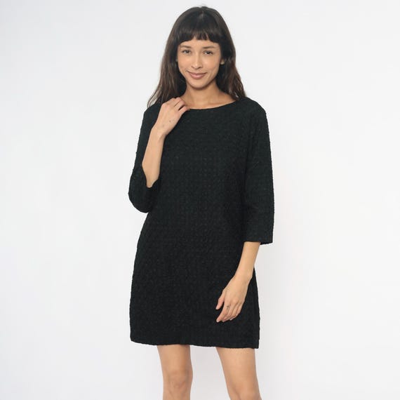 60s Black Dress Shift Style Gothic Mod Vintage Straight Silhouette Cocktail Party Fitted Waist Classic Go Go Twiggy Whismigoth Medium M