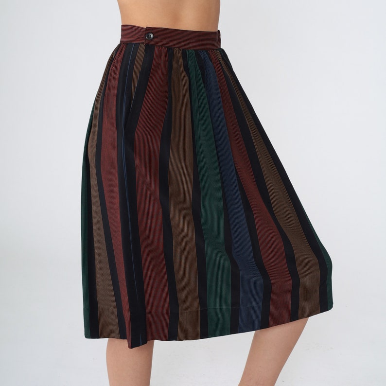 Black Striped Skirt 80s Midi Skirt High Waisted Secretary Red Blue Green Tan Vertical Stripes Vintage Straight Skirt 1980s Extra Small xs image 6
