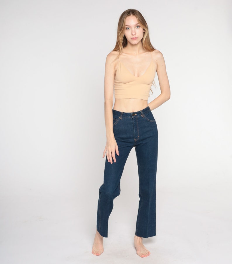 Hoog getailleerde jeans jaren '80 donkere wassen denim broek rechte pijp jeans retro hipster boho hippie hoge opkomst vintage jaren 1980 Charlotte Ford kleine 4 26 afbeelding 3