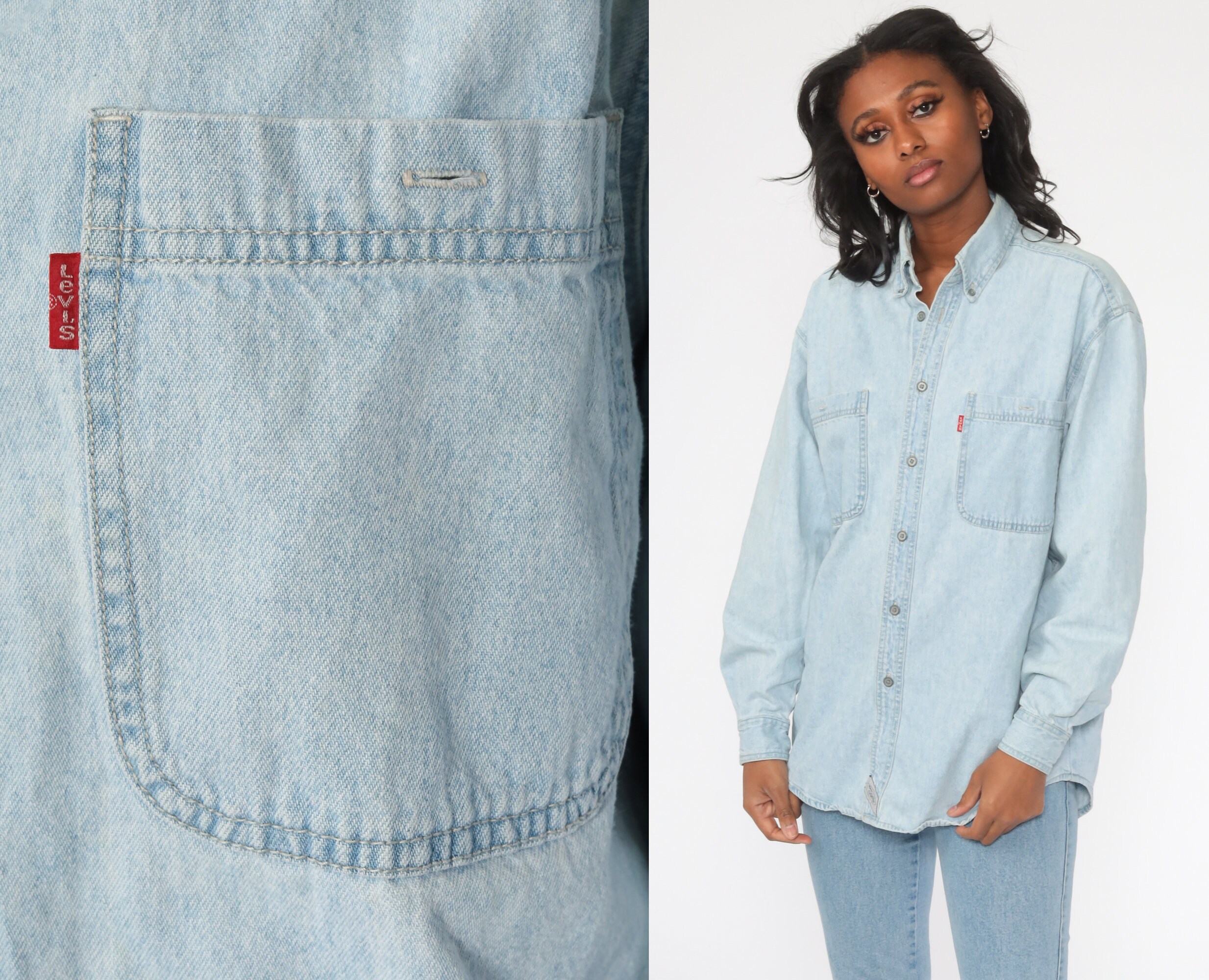Levis Denim Shirt 90s Blue Button Up 