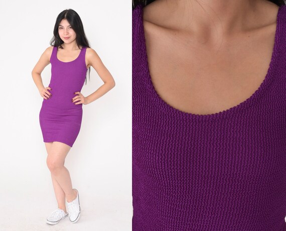 Purple Mini Dress 90s Ribbed Tank Dress Bodycon S… - image 1