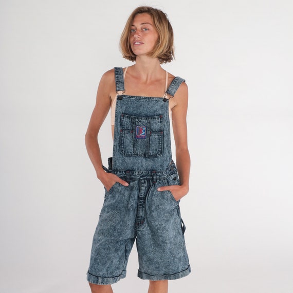 Acid Wash Overall Shorts 80s Backless Denim Short… - image 4