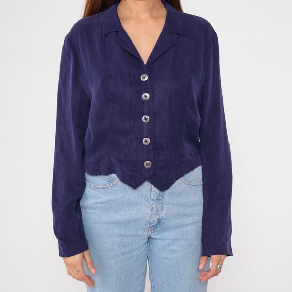 Embossed Purple Blouse 90s Button up Shirt Diamon… - image 8