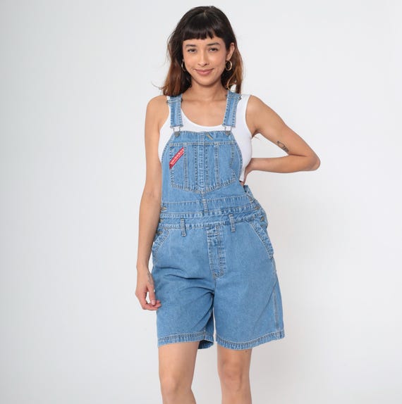Y2K Denim Overalls Union Bay Blue Jeans Shorts Bib Shortalls Utility Workwear 00s Blue Shorts Denim Vintage Medium M