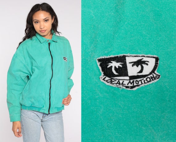 90s Local Motion Hawaii Jacket Cotton Zip Up Windbreaker Bright Green Warmup Track Jacket Palm Tree Warm Up Vintage 1990s Mens Medium M