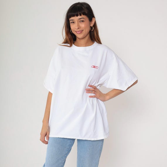 Reebok T-Shirt Y2K White Logo Tee Vintage Athletic Sportswear Oversized Crew Neck Short Sleeve Cotton Early 2000s Streetwear Extra Large XL
